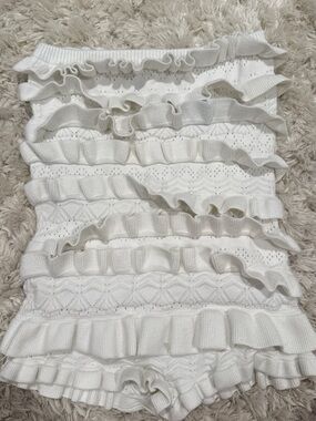 Edikted White Ruffle Knit Tube Romper